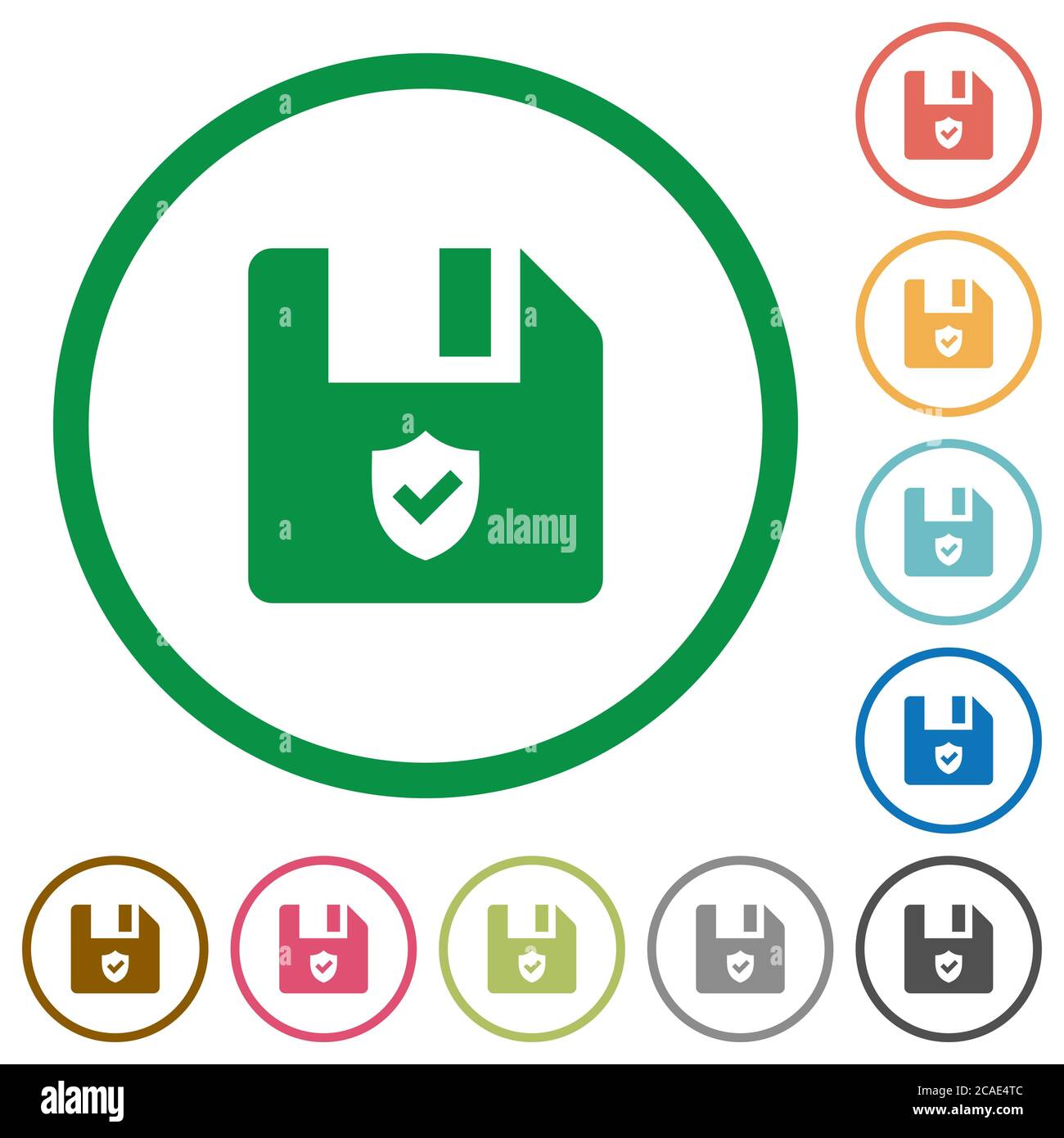 Protected file flat color icons in round outlines on white background ...