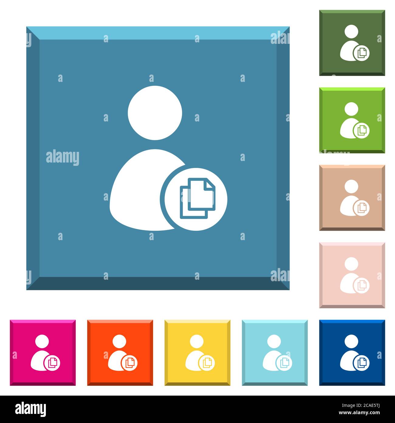 Copy user account white icons on edged square buttons in various trendy ...