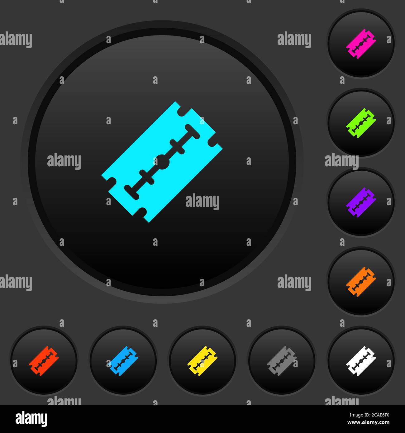 Razor blade dark push buttons with vivid color icons on dark grey ...
