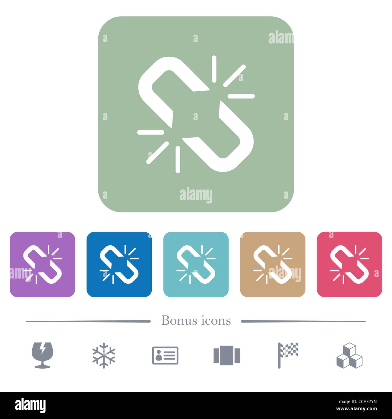 Unlink white flat icons on color rounded square backgrounds. 6 bonus ...
