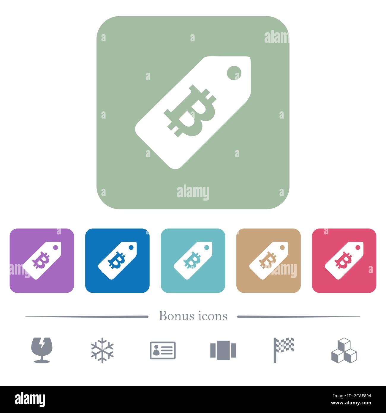 Bitcoin price label white flat icons on color rounded square ...