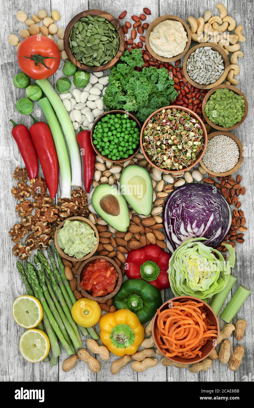Low glycemic health food for diabetics with foods below 55 on the GI index. High in vitamins, minerals, anthocyanins, protein & antioxidants. Stock Photo