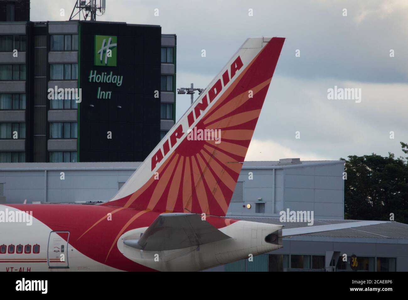 Glasgow, Scotland, UK. 6th Aug, 2020. Pictured: Air India Flight AI1133 from Mumbai lands at Glasgow International Airport transporting a film crew and cast which already disembarked the plane earlier. The film crew who landed last night are to be quarantined for 14 days before starting filming in Ayrshire later this month with Bollywood blockbuster, Bell Bottom, where it's reported the 80s' thriller revolves around a plane hijacking. The plane is a Boeing 777-237(LR) aircraft. Credit: Colin Fisher/Alamy Live News Stock Photo