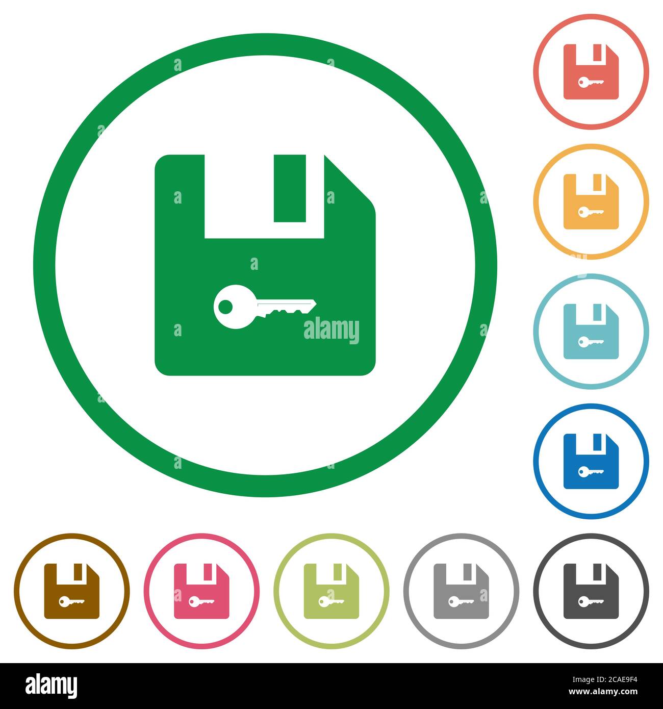 Encrypt file flat color icons in round outlines on white background ...
