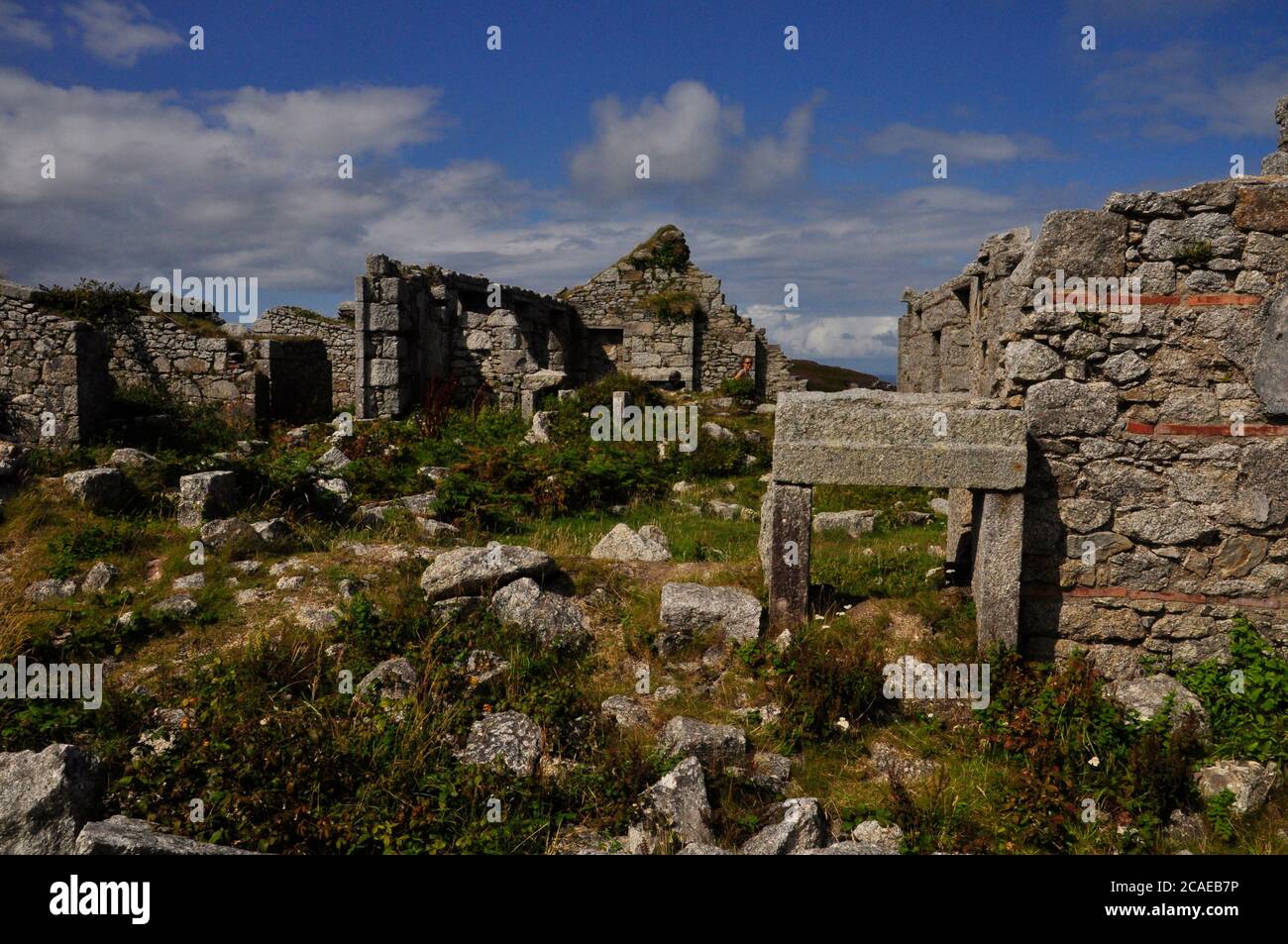 The granite ruins of the Quarterwall cottages on the island of Lundy in the Bristol channel. Devon.UK Stock Photo