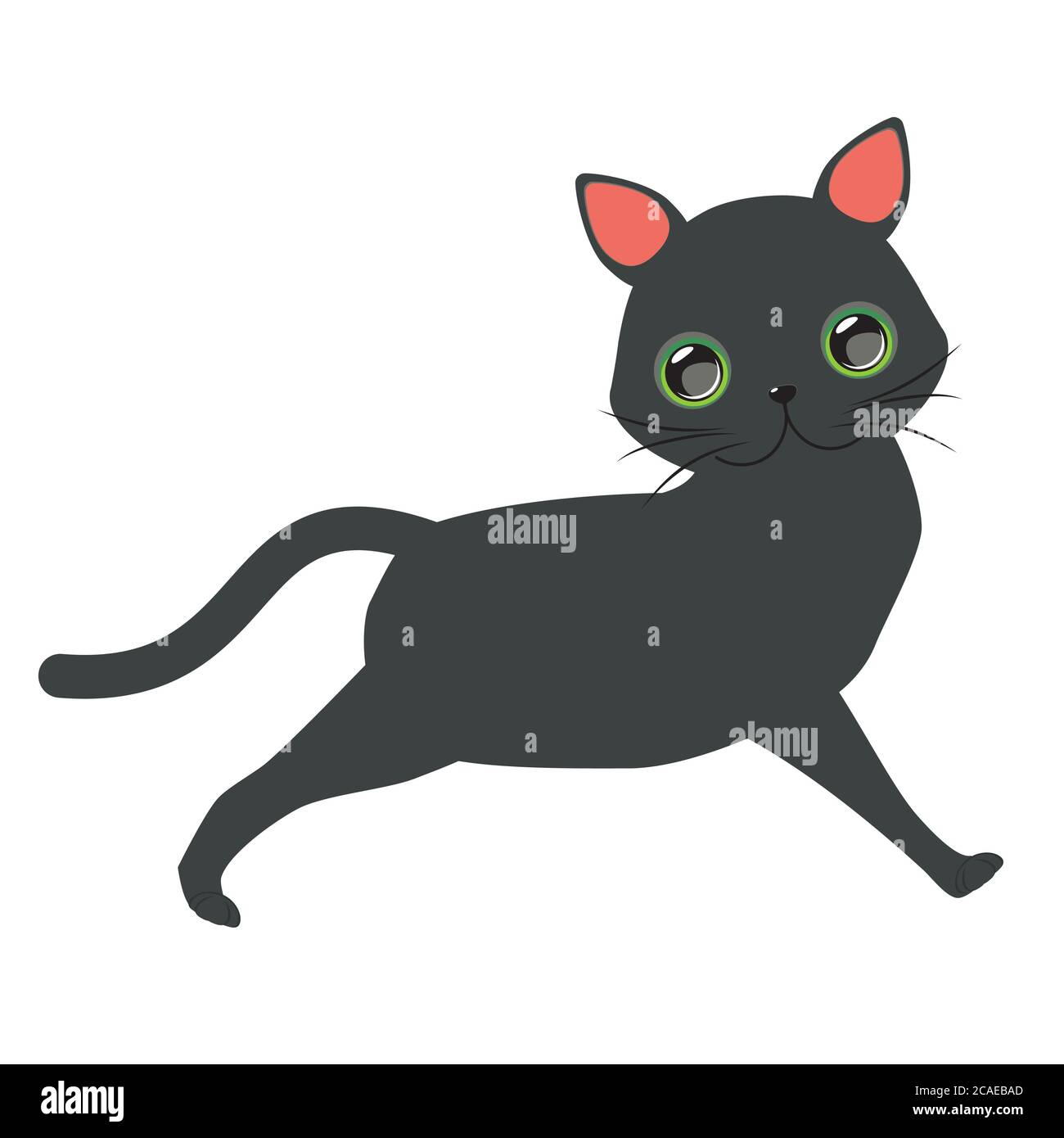 Icon black cats set cute pets in various poses with big green eyes isolated  vector illustration