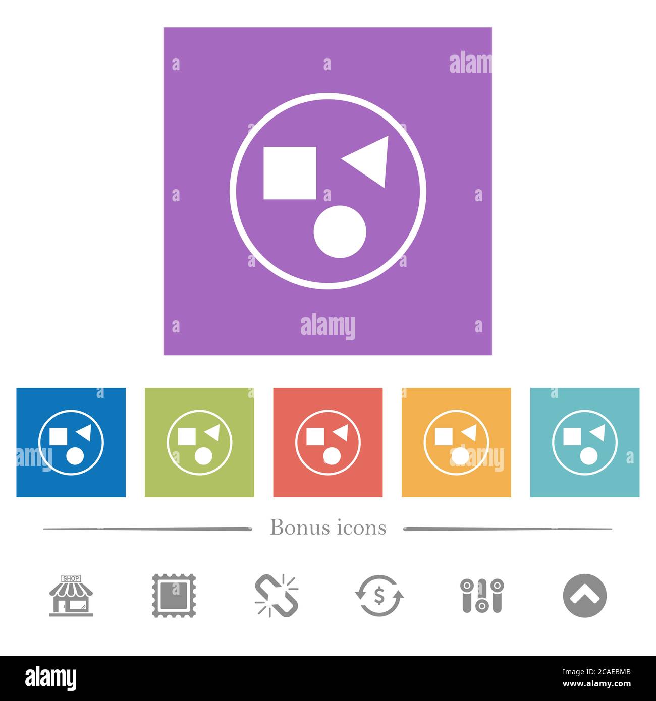 Grouping elements flat white icons in square backgrounds. 6 bonus icons ...
