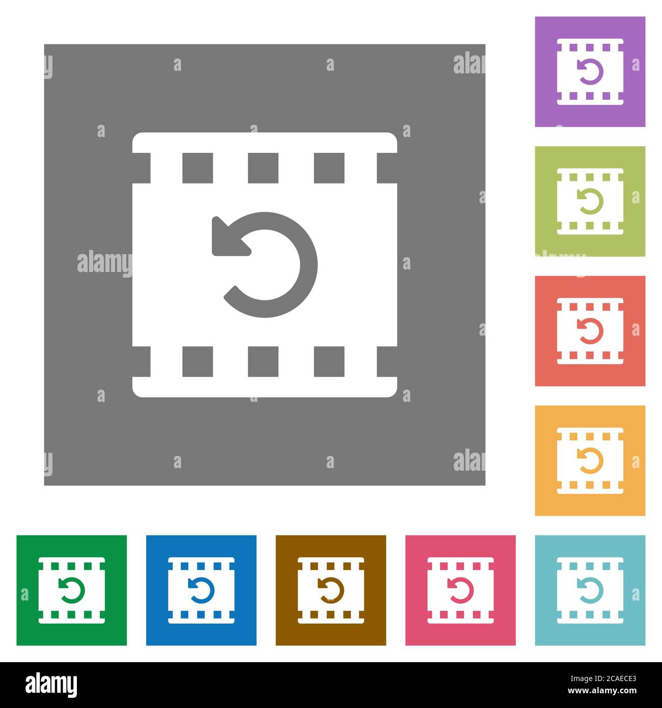Undo movie changes flat icons on simple color square backgrounds Stock Vector