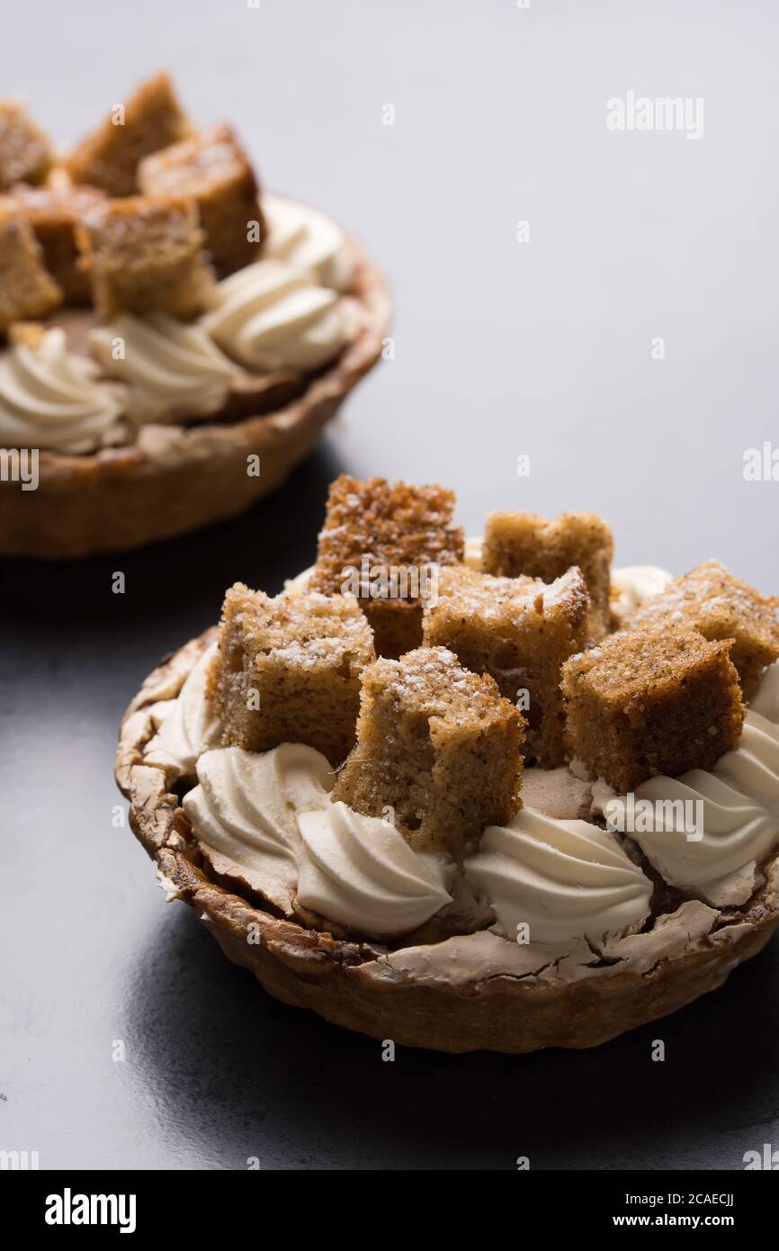 Vertical photo of Sweet delicious banana pie, Banofee High Stock Photo