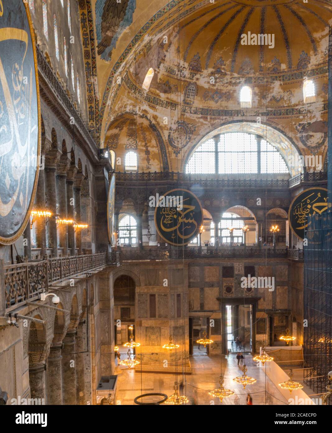 Interior of the Hagia Sophia (former Orthodox church, later converted into a mosque and then converted to mosque) in Istanbul, Turkey. Stock Photo
