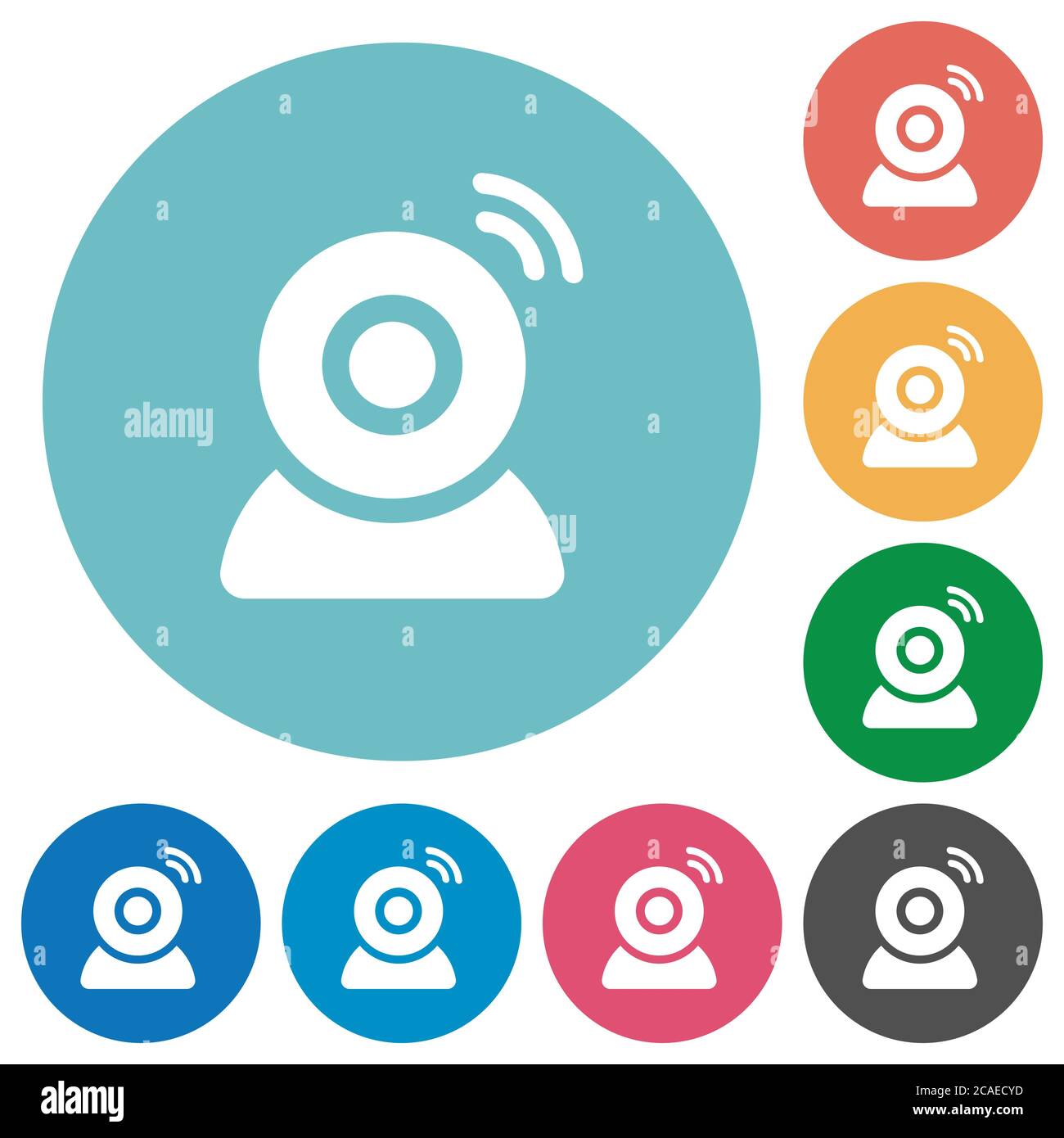 Wireless camera flat white icons on round color backgrounds Stock ...