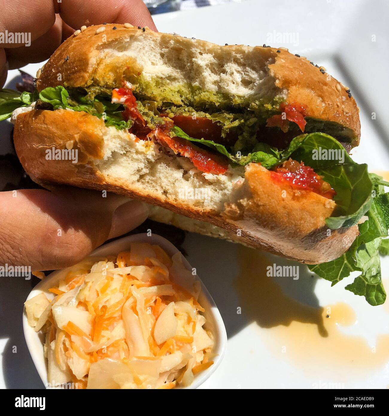 Vegetarian bagel, Tea house, Hanging gardens, Sainte-Adresse fortress, Sainte-Adresse, Seine-Maritime, Normandy region, France Stock Photo