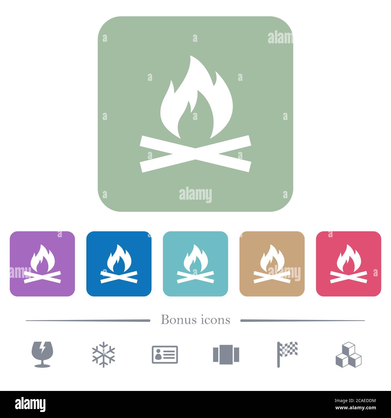 Camp fire white flat icons on color rounded square backgrounds. 6 bonus ...