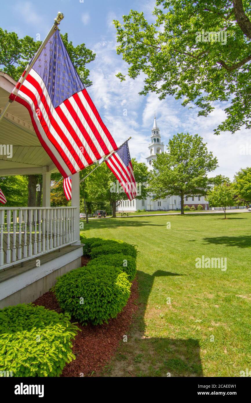 The town common in Templeton, MA. The bandstand on the common adorned