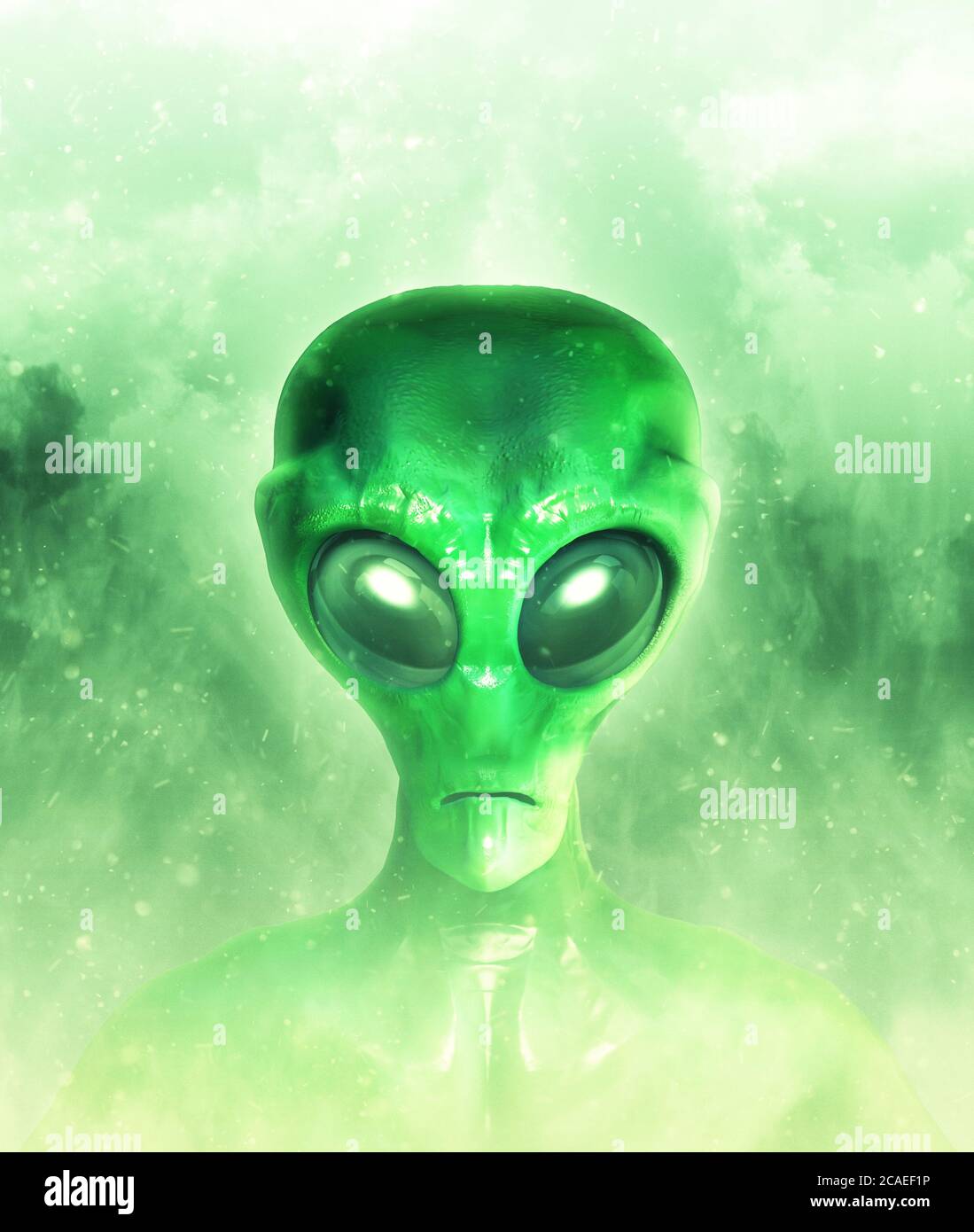 Portrait of an extraterrestrial in dark background. 3D illustration Stock Photo