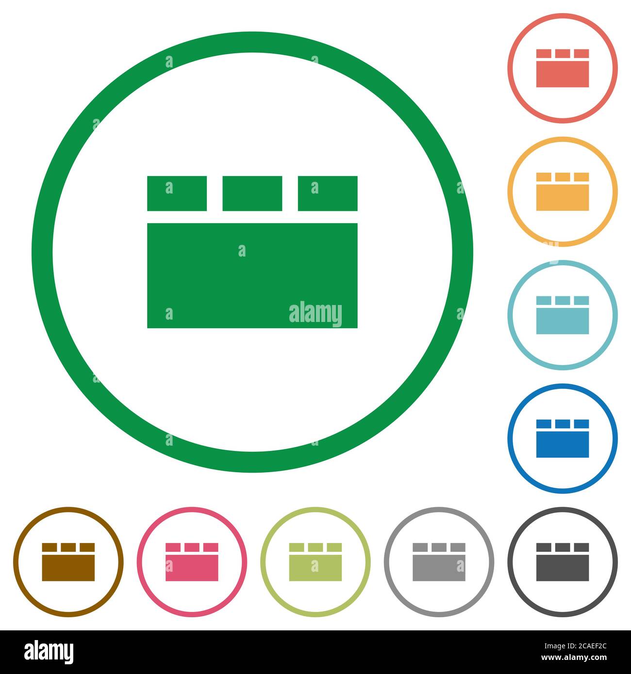 Horizontal tabbed layout flat color icons in round outlines on white ...
