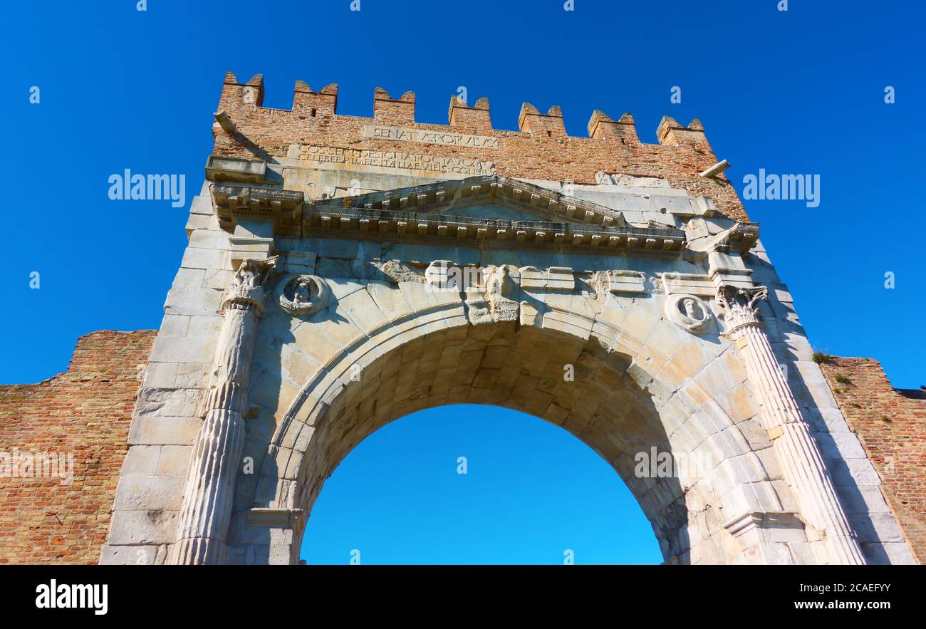 Arch of Augustus - Gate in the old town of Rimini, Italy Stock Photo