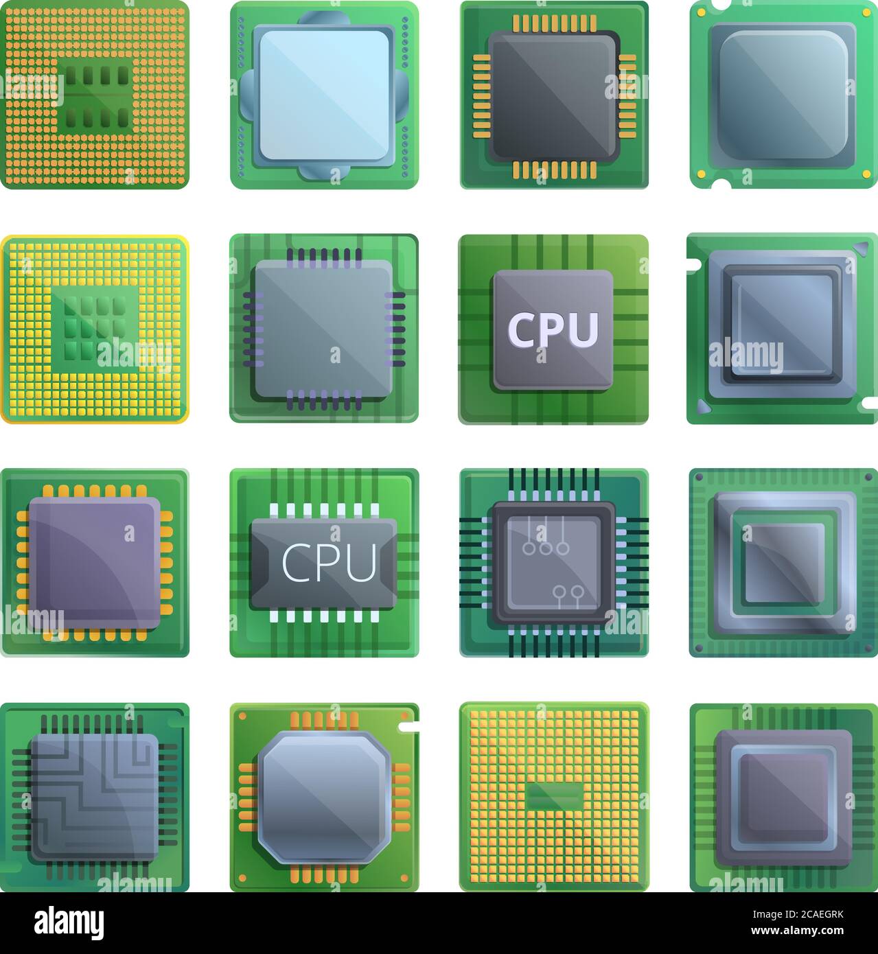 Processor icons set. Cartoon set of processor vector icons for web design Stock Vector