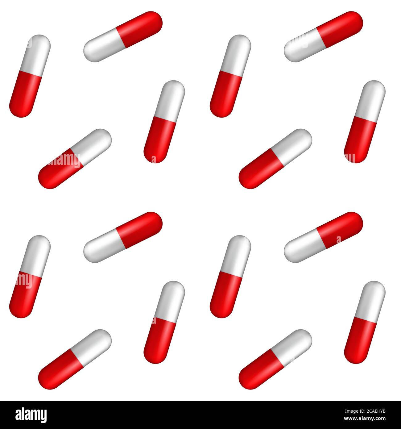 Naturalistic red and white capsule. Cure for diseases. Vaccine in pill. Seamless pattern. Vector Illustration Stock Vector