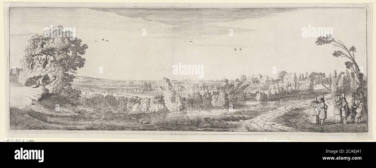 Company in a vast landscape with Haarlem on the horizon, Jan van de Velde (II), 1603 - 1641 Stock Photo