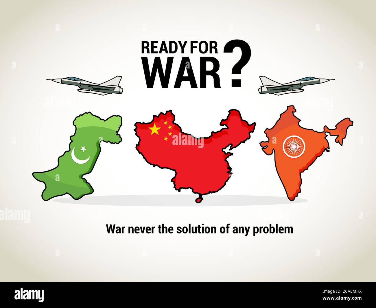 Pakistan, China and India Map on a white background Ready for war? War is  not a solution of any problem, suitable for war awareness campaigns and ads  Stock Vector Image & Art -