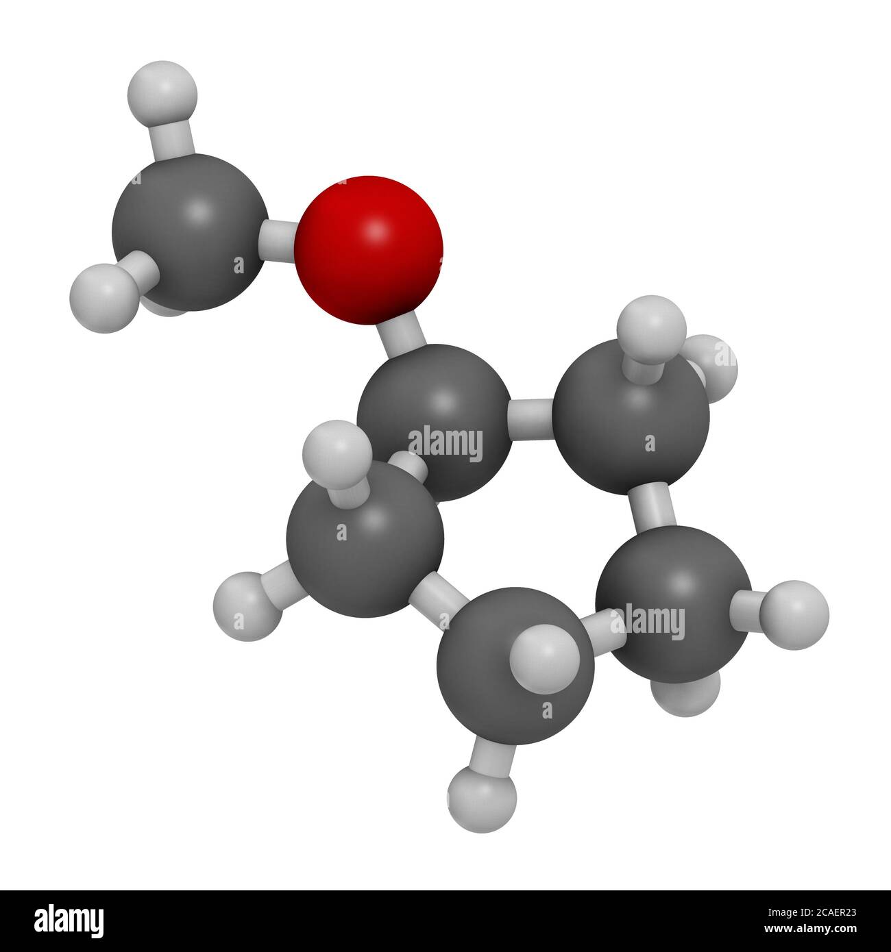 Cyclopentyl methyl ether solvent molecule 3D rendering. Atoms are ...