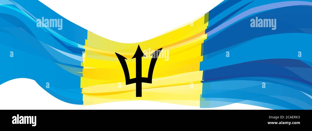 Flag of Barbados, blue yellow with black Trident Flag of Barbados Stock