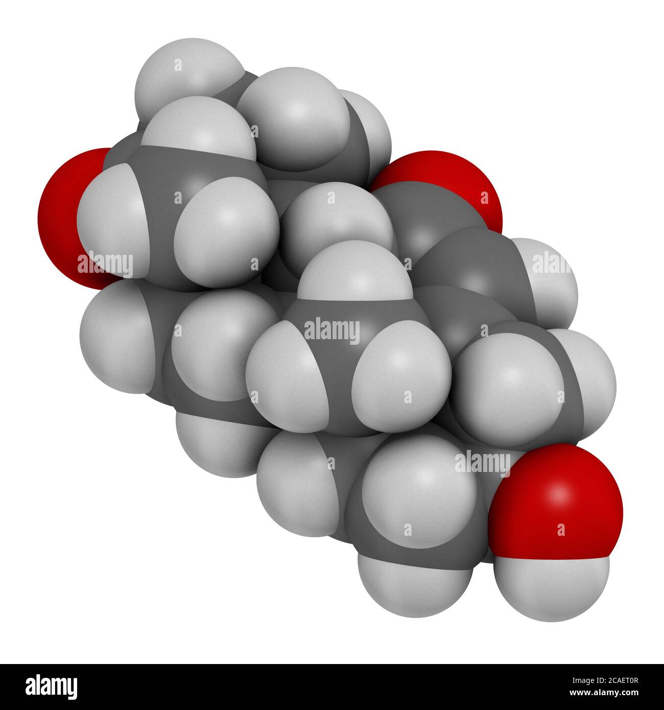 7-Ketodehydroepiandrosterone or 7-keto-DHEA molecule. 3D rendering. Atoms are represented as spheres with conventional color coding: hydrogen (white), Stock Photo