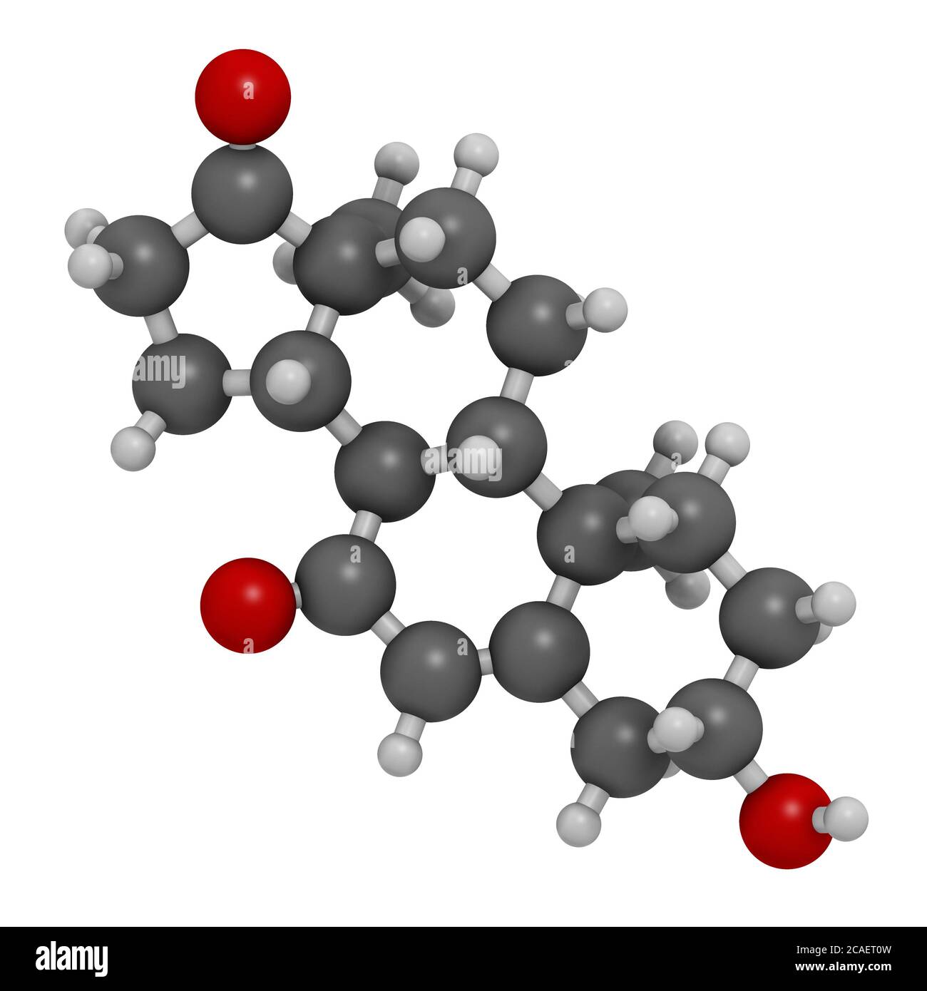 7-Ketodehydroepiandrosterone or 7-keto-DHEA molecule. 3D rendering. Atoms are represented as spheres with conventional color coding: hydrogen (white), Stock Photo