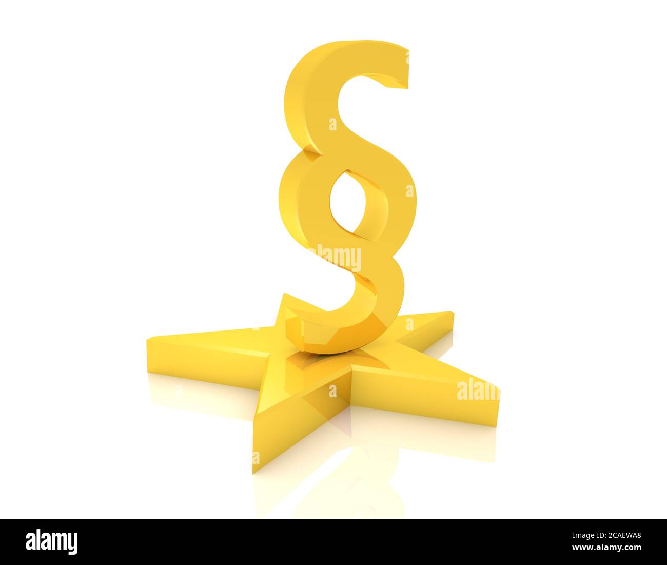 3D rendering of a gold paragraph symbol on a star with a white ...