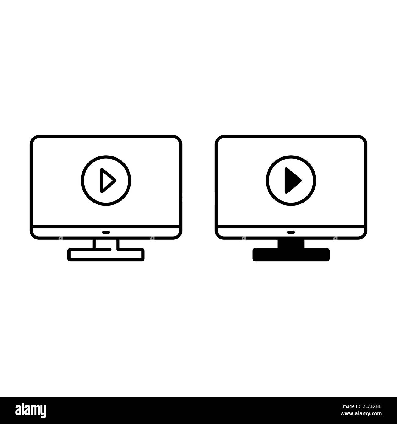 Monitor and play button outline and glyph icons Stock Vector Image ...