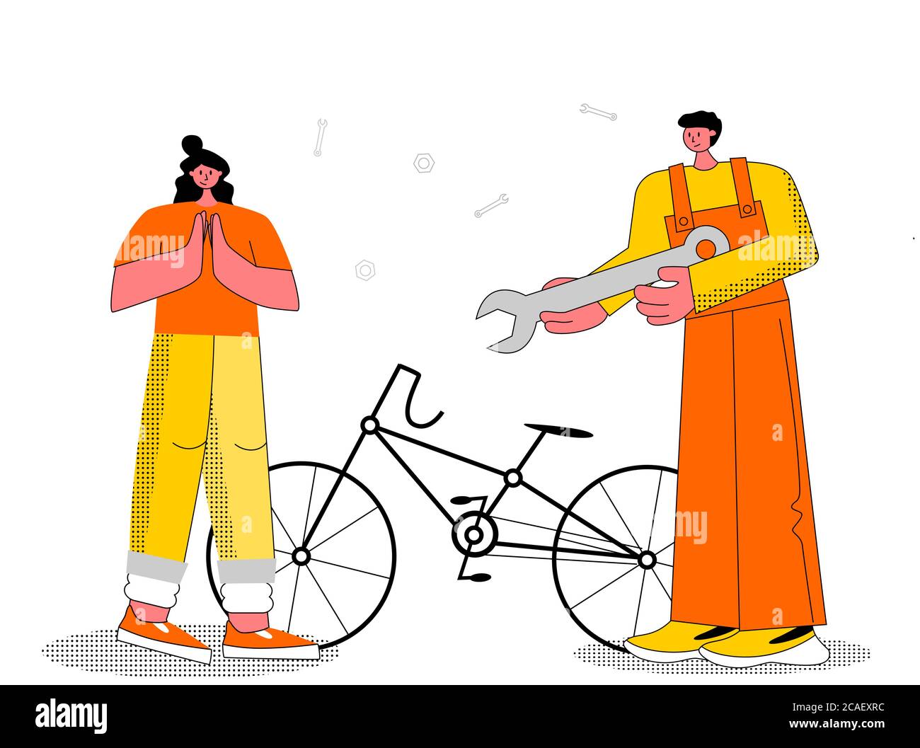 Bicycle Repair. Flat style vector illustration. Stock Vector
