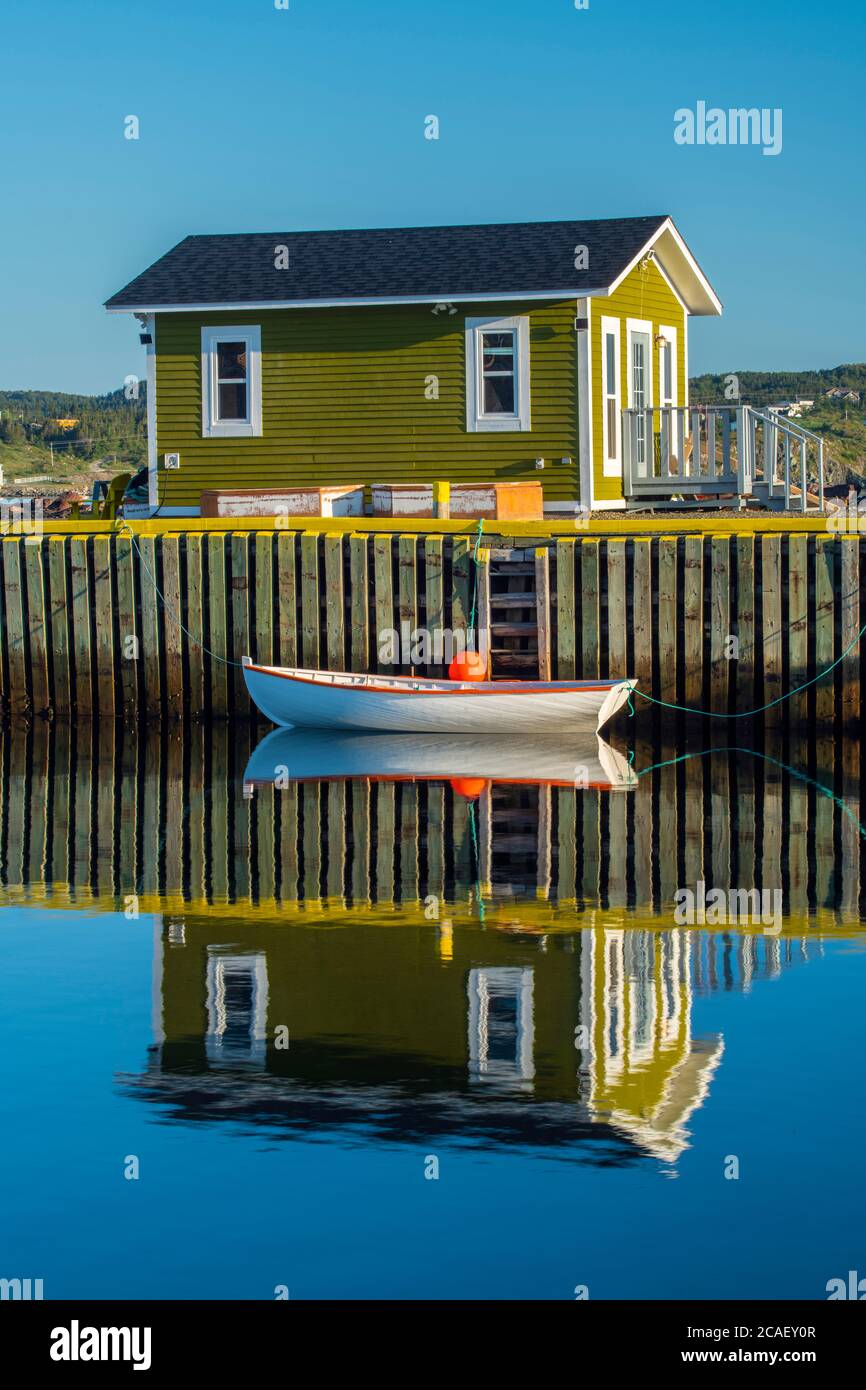Moored dory, Twillingate, Newfoundland and Labrador NL, Canada Stock Photo