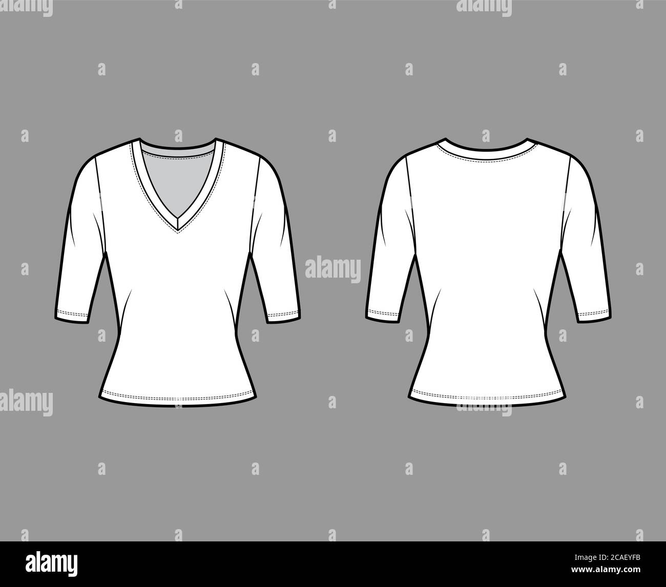 Deep Vneck jersey sweater technical fashion illustration with elbow