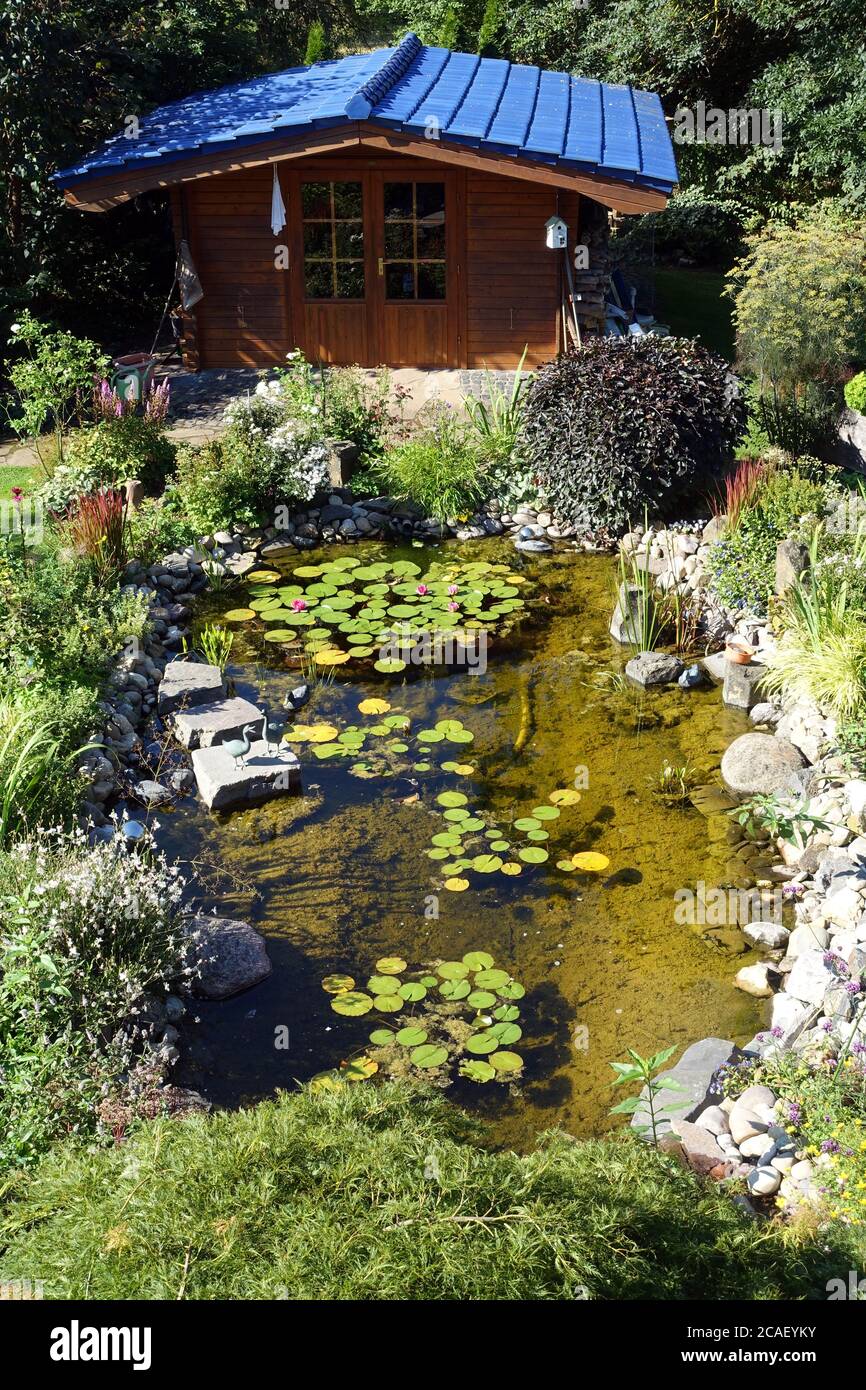 naturnahe Gartenanlage mit Seerosenteich und Gartenhaus, Weilerswist