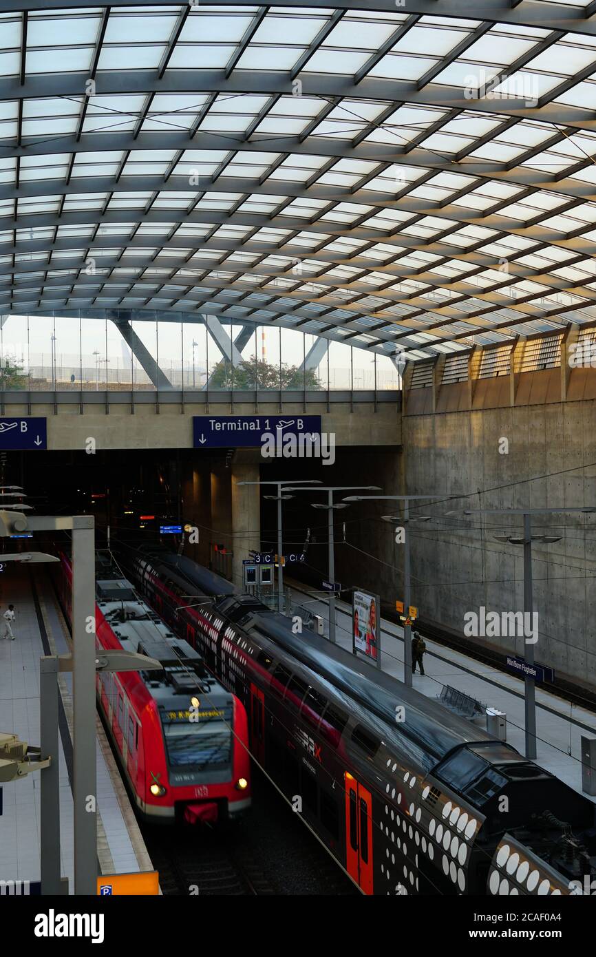 COLOGNE, GERMANY May 26, 2020 two trains in the railway station at