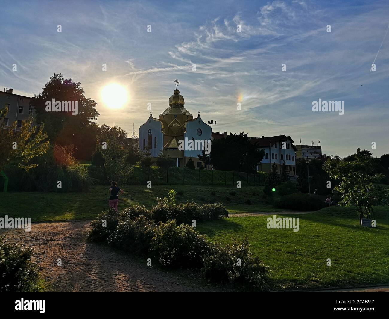 A lovely summers day in Poland's charming Koszalin, with an orthodox church under a breathtaking sky Stock Photo