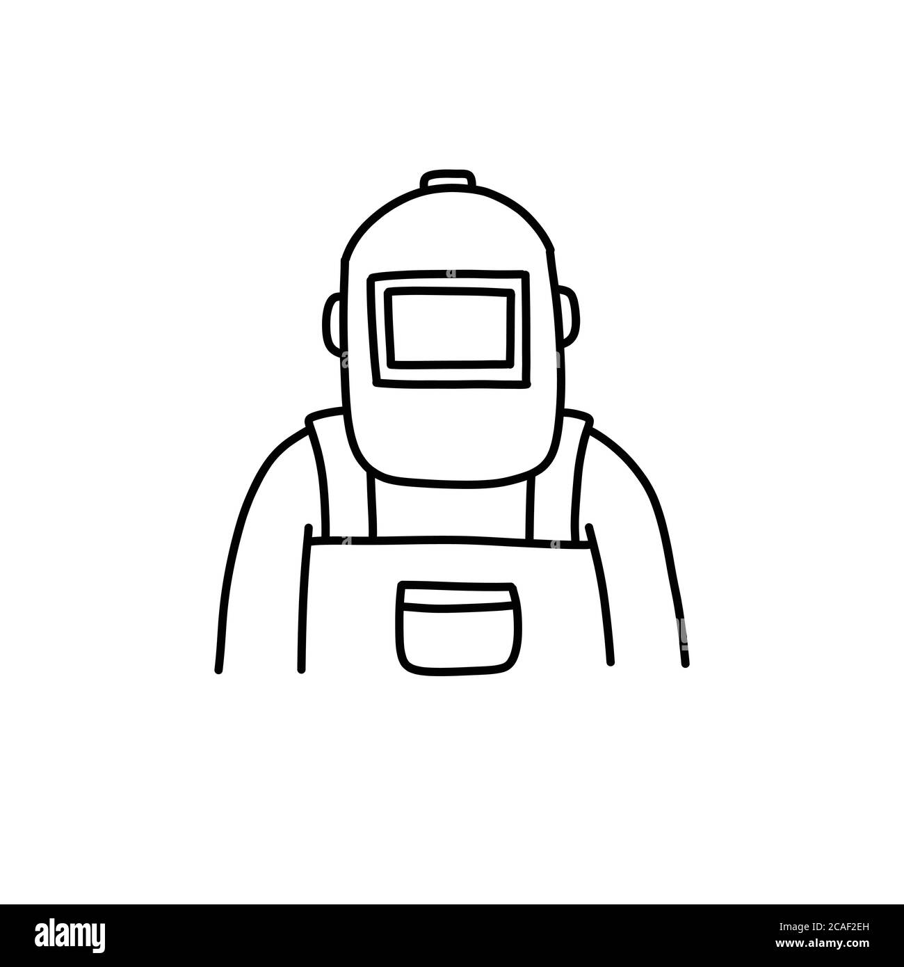 welder doodle icon, vector line illustration Stock Vector