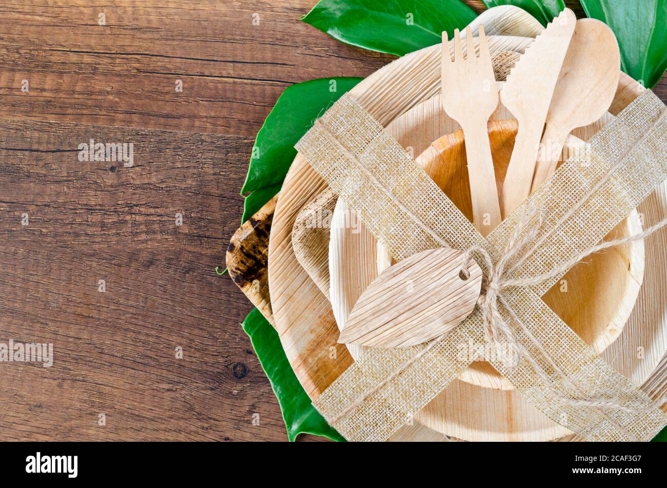 Kitchenware made from dried betel nut leaf palm, natural material. The Green product eco friendly concept. Stock Photo