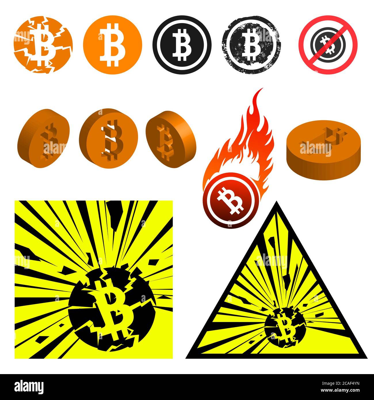 Bitcoin cryptocurrency vector signs symbols icons on white isolated ...