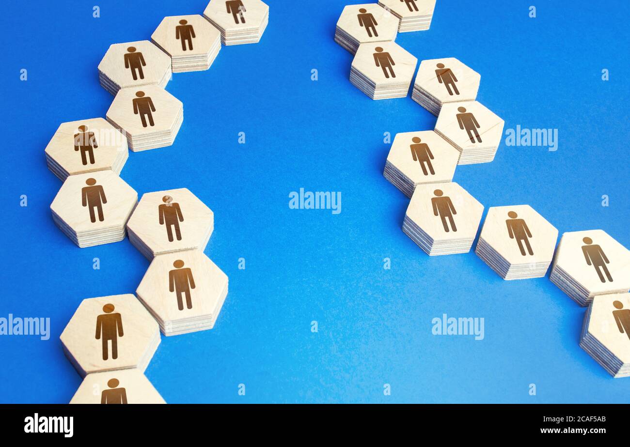 Chains of connected people. Communication. Cooperation, collaboration. Chain reaction, spread of information and rumors exchange. Partnership, unity, Stock Photo