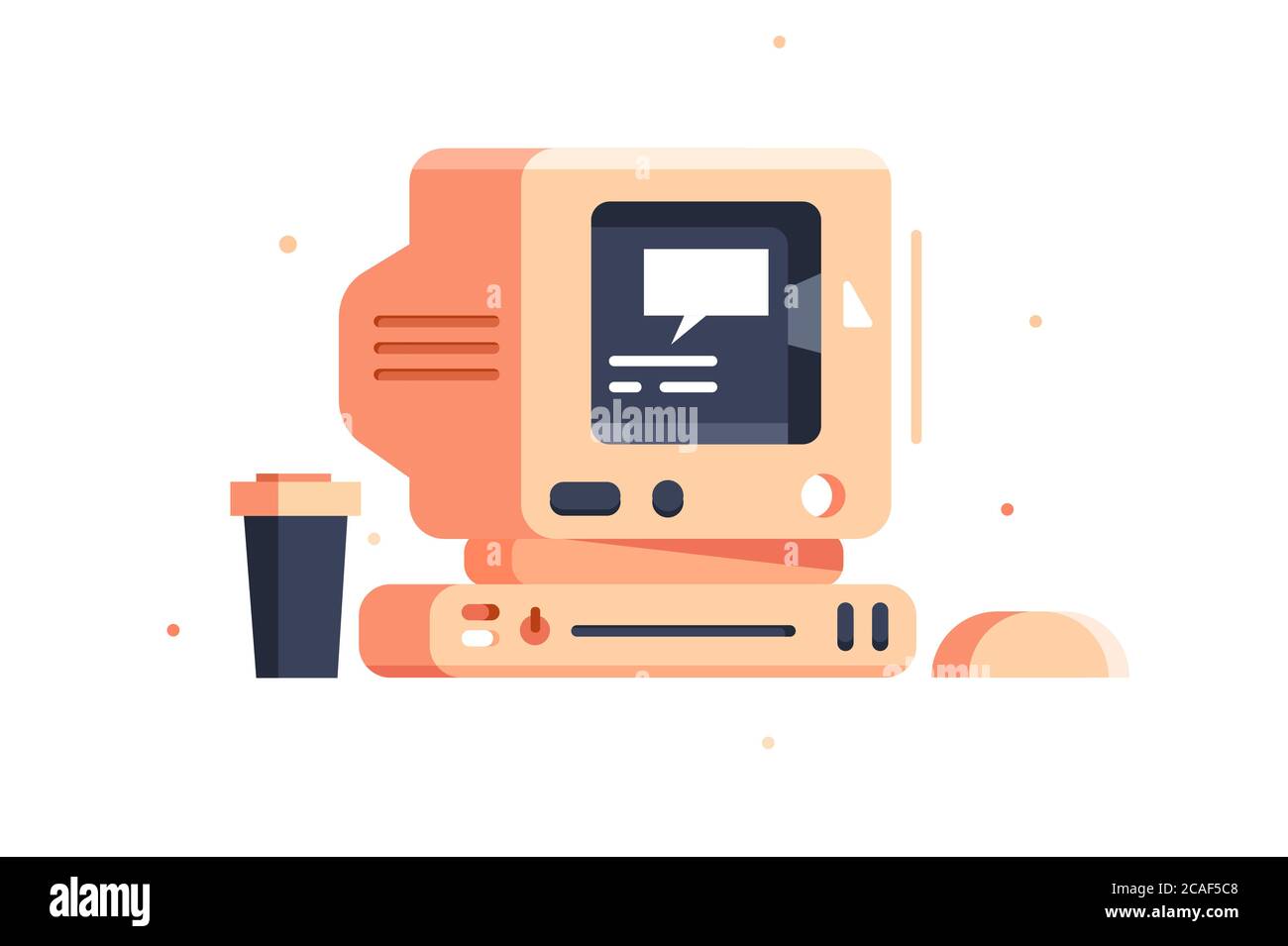 Vintage square computer with drive, flat style. Stock Vector