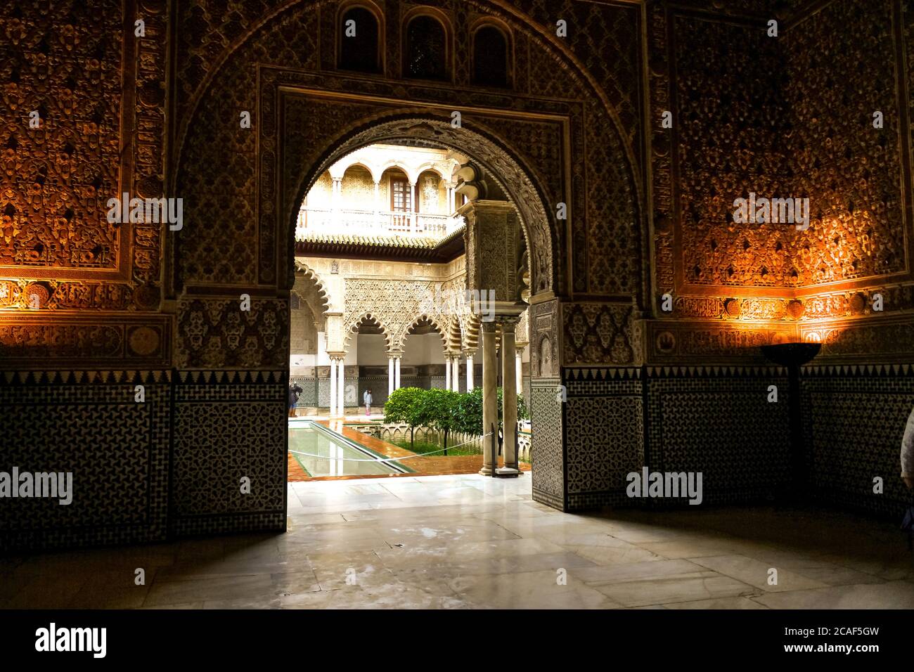 Seville, Spain: Moorish architecture of beautiful castle called Real Alcazar in Seville, Andalusia, Spain Stock Photo