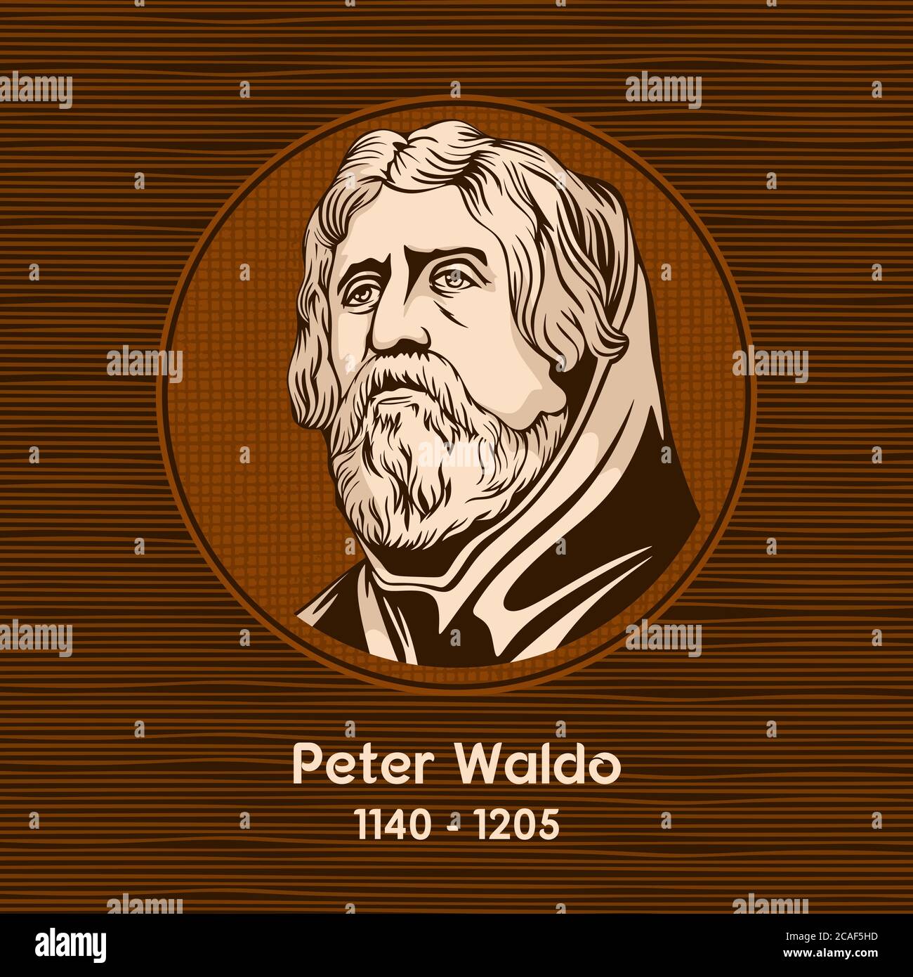 Peter Waldo (1140 - 1205), was a leader of the Waldensians, a Christian spiritual movement of the Middle Ages. Stock Vector