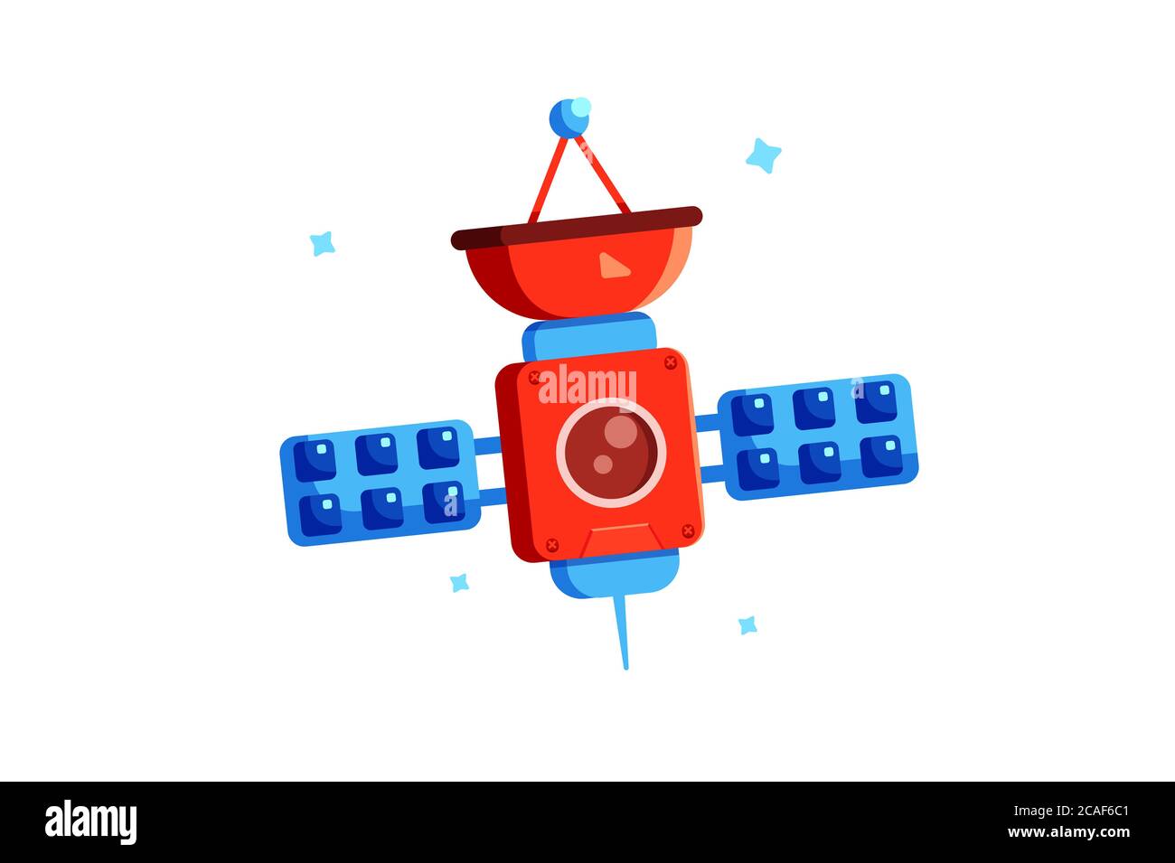 Modern tech satellite with antennas in flat style. Stock Vector