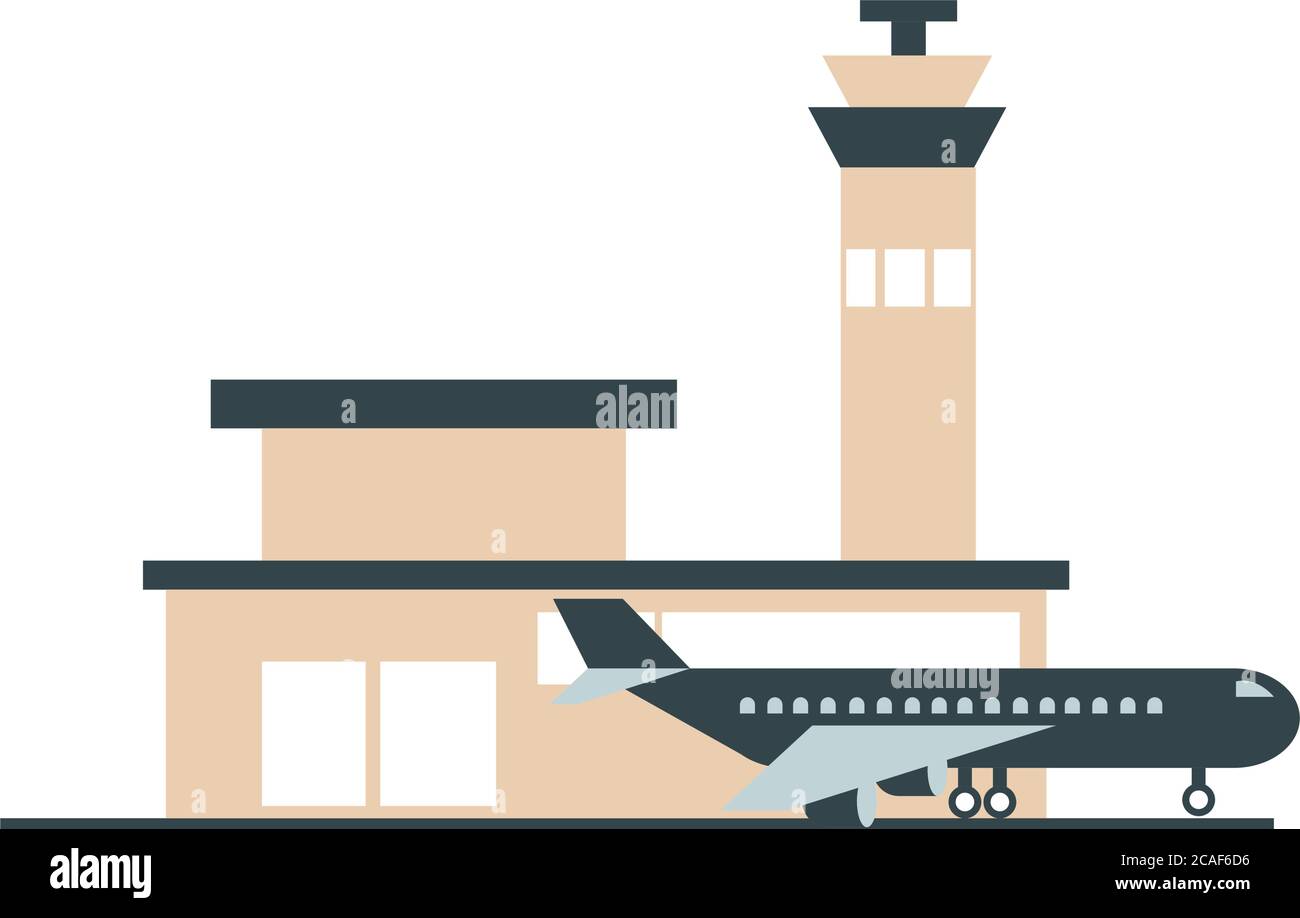 airport plane control tower travel transport terminal tourism or business flat style icon vector illustration Stock Vector