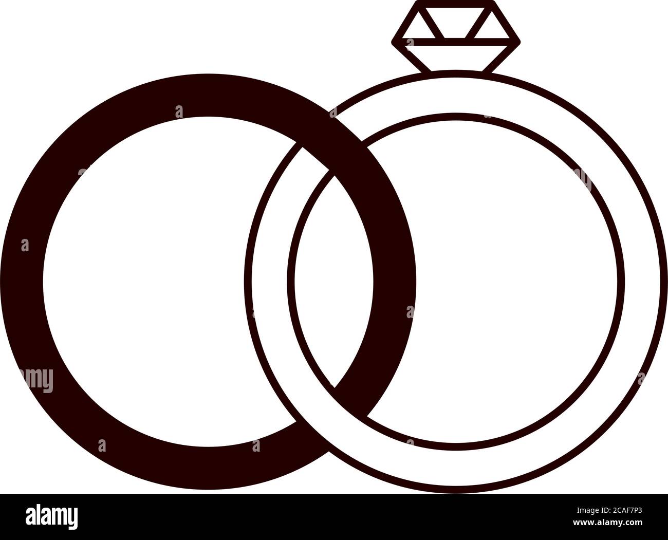 love heart romantic wedding rings with diamond linear style icon vector ...