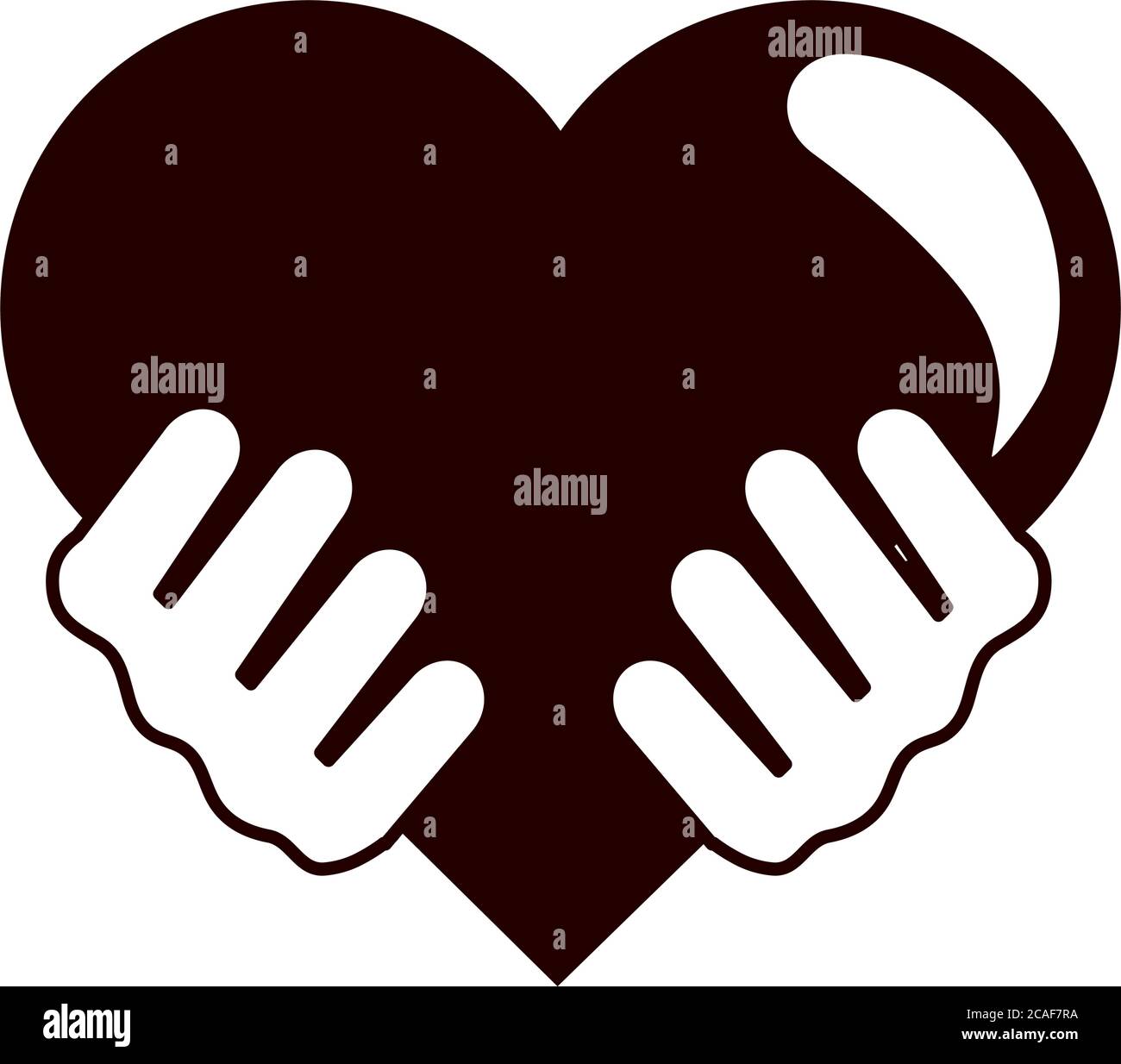 hands with red huge heart love linear style icon vector illustration ...