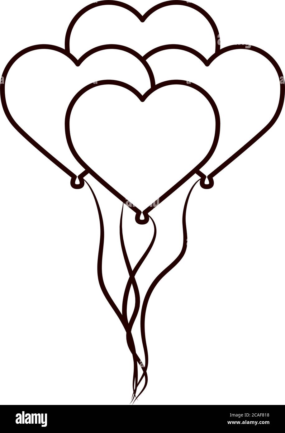 love bunch balloons shaped hearts decoration romantic passion linear ...