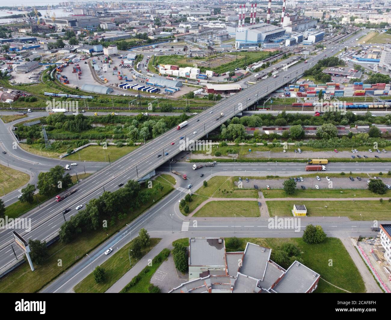 Aerial city fly over road hi-res stock photography and images - Alamy